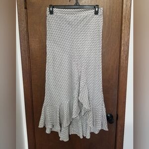 Chenault Black and Cream Ruffle-Hem High-Low Midi Skirt